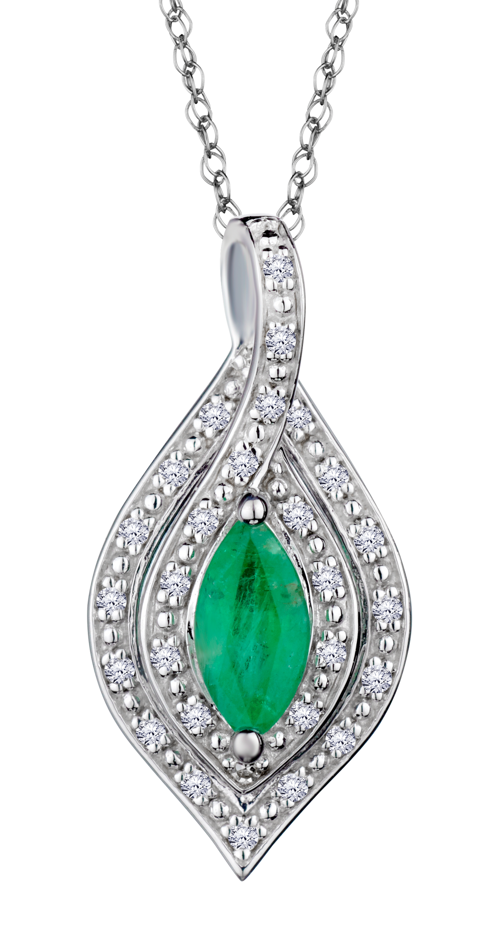 Emerald & .09 Carat of Diamonds Halo Pendant, 14kt White Gold.....................NOW
