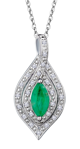 Emerald & .09 Carat of Diamonds Halo Pendant, 14kt White Gold.....................NOW