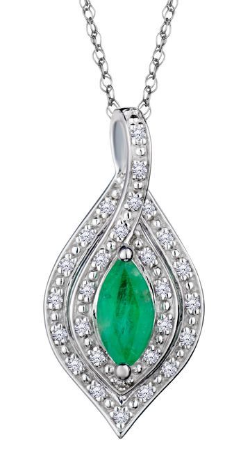 Emerald & .09 Carat of Diamonds Halo Pendant, 14kt White Gold.....................NOW