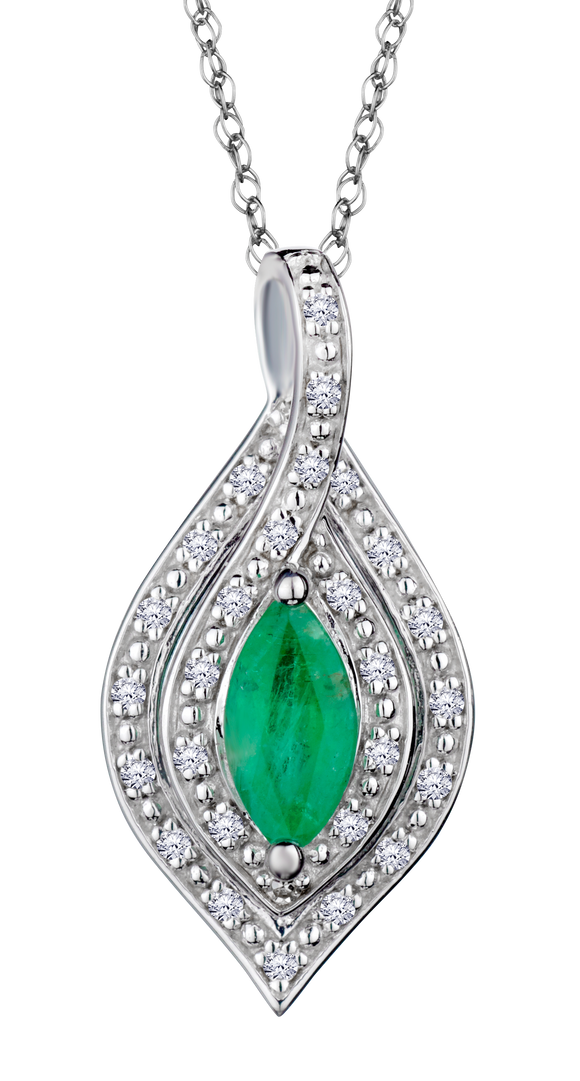 Emerald & .09 Carat of Diamonds Halo Pendant, 14kt White Gold.....................NOW