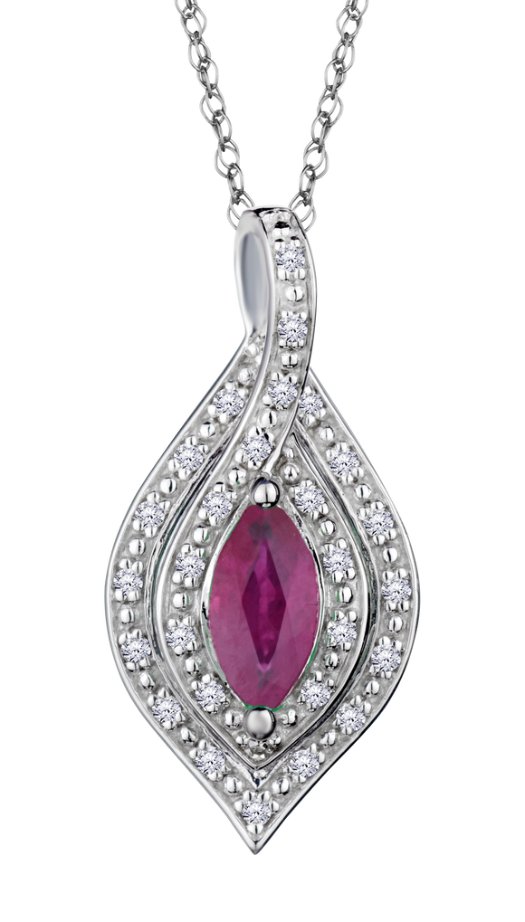 Ruby & .09 Carat of Diamonds Halo Pendant, 14kt White Gold.....................NOW