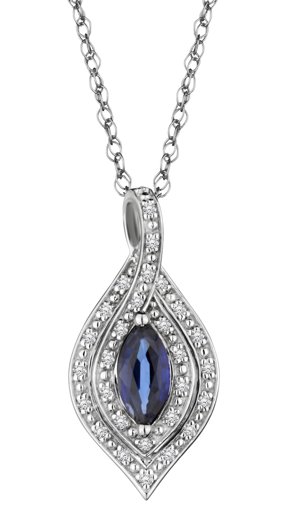 Blue Sapphire & .09 Carat of Diamonds Halo Pendant, 14kt White Gold.....................NOW
