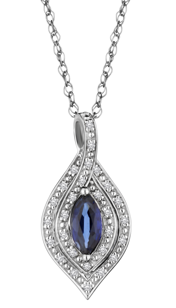 Blue Sapphire & .09 Carat of Diamonds Halo Pendant, 14kt White Gold.....................NOW