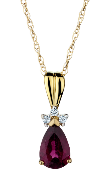 Genuine Garnet and .02 Carat of Diamonds Pendant, 10kt Yellow Gold.....................NOW