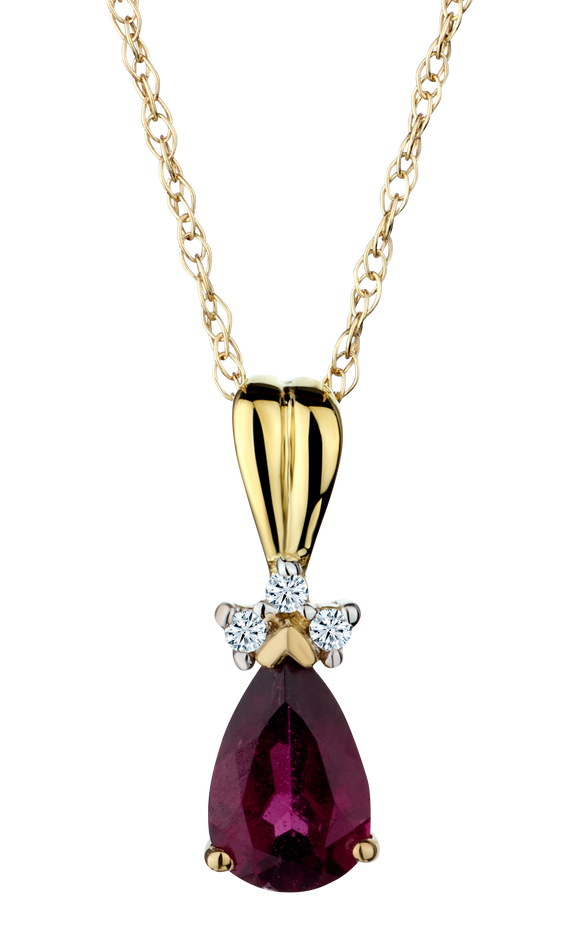 Genuine Garnet and .02 Carat of Diamonds Pendant, 10kt Yellow Gold.....................NOW