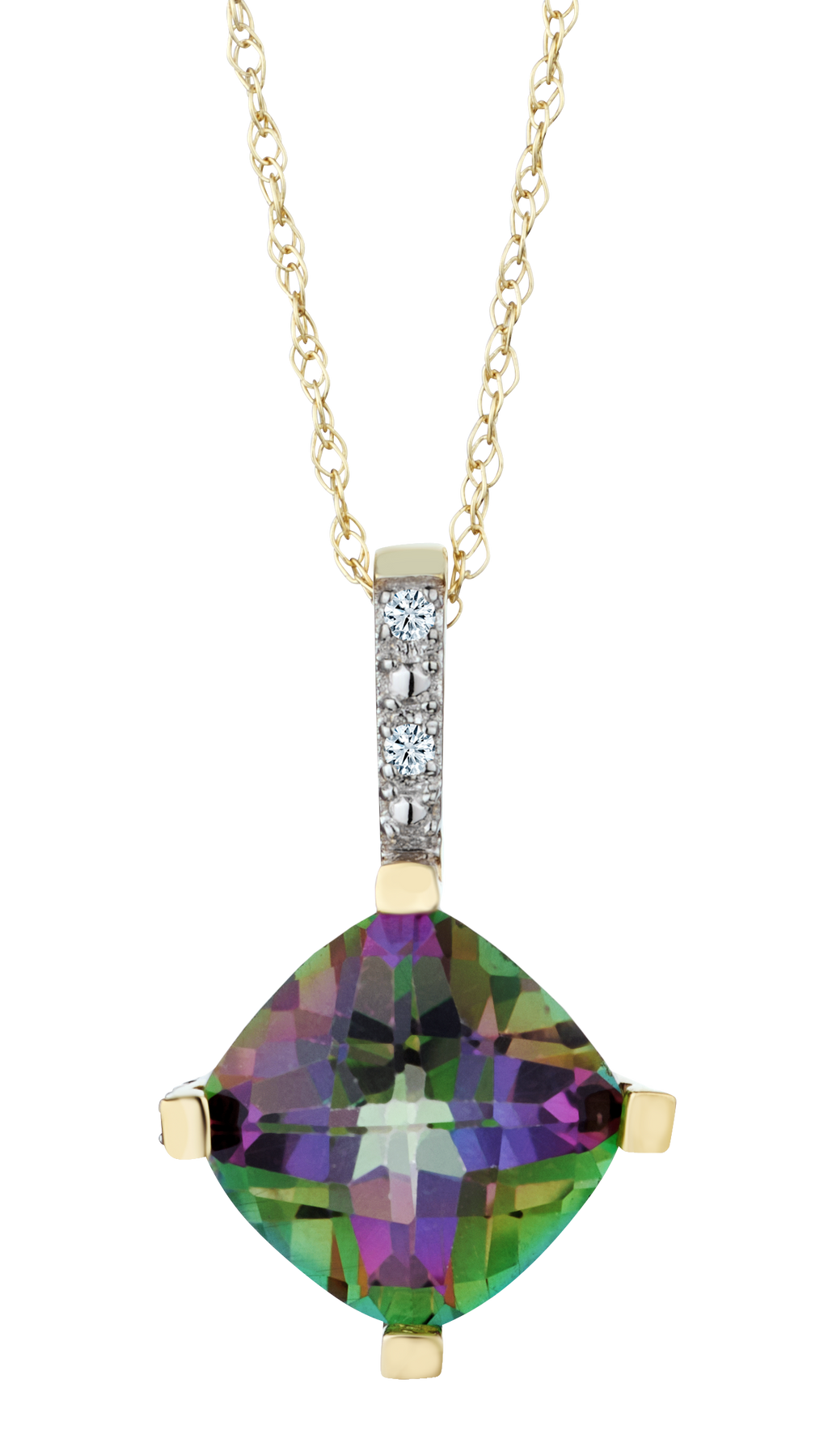 Genuine Mystic Topaz and .03 Carat of Diamonds Pendant, 10kt Yellow Gold.....................NOW