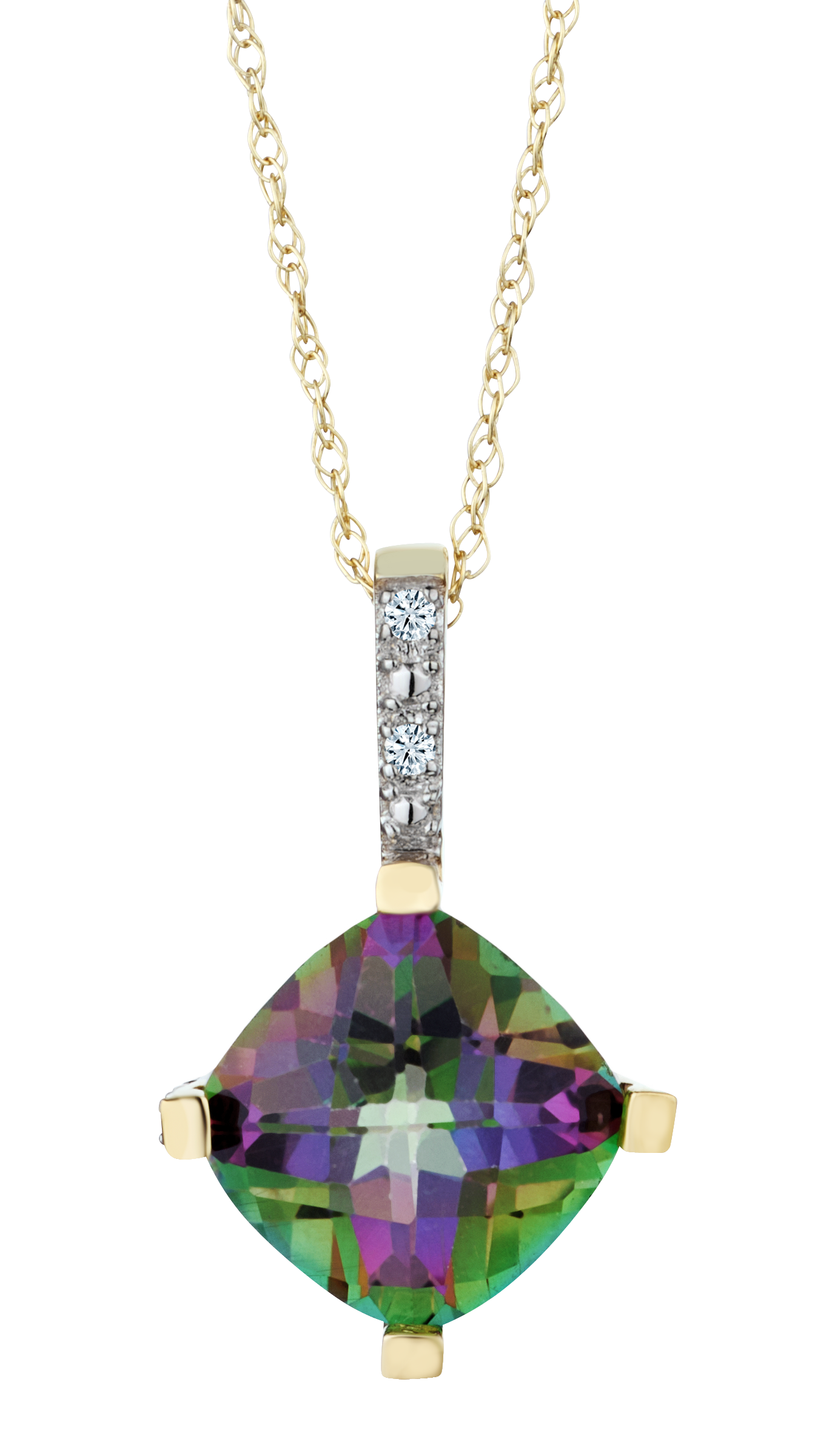 Genuine Mystic Topaz and .03 Carat of Diamonds Pendant, 10kt Yellow Gold.....................NOW