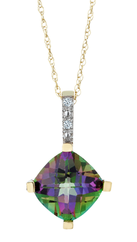 Genuine Mystic Topaz and .03 Carat of Diamonds Pendant, 10kt Yellow Gold.....................NOW