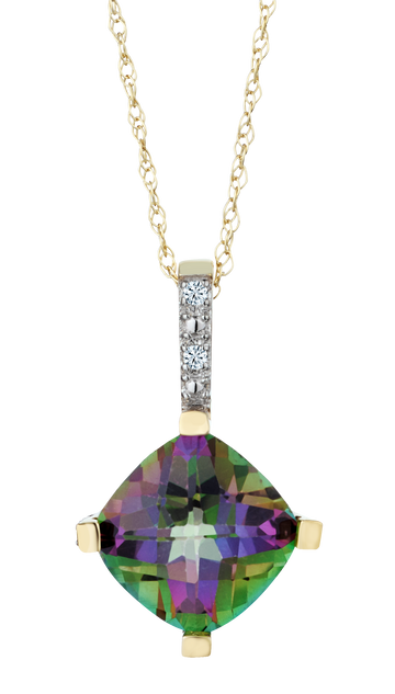 Genuine Mystic Topaz and .03 Carat of Diamonds Pendant, 10kt Yellow Gold.....................NOW