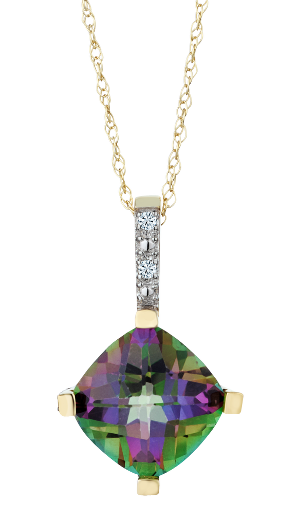Genuine Mystic Topaz and .03 Carat of Diamonds Pendant, 10kt Yellow Gold.....................NOW