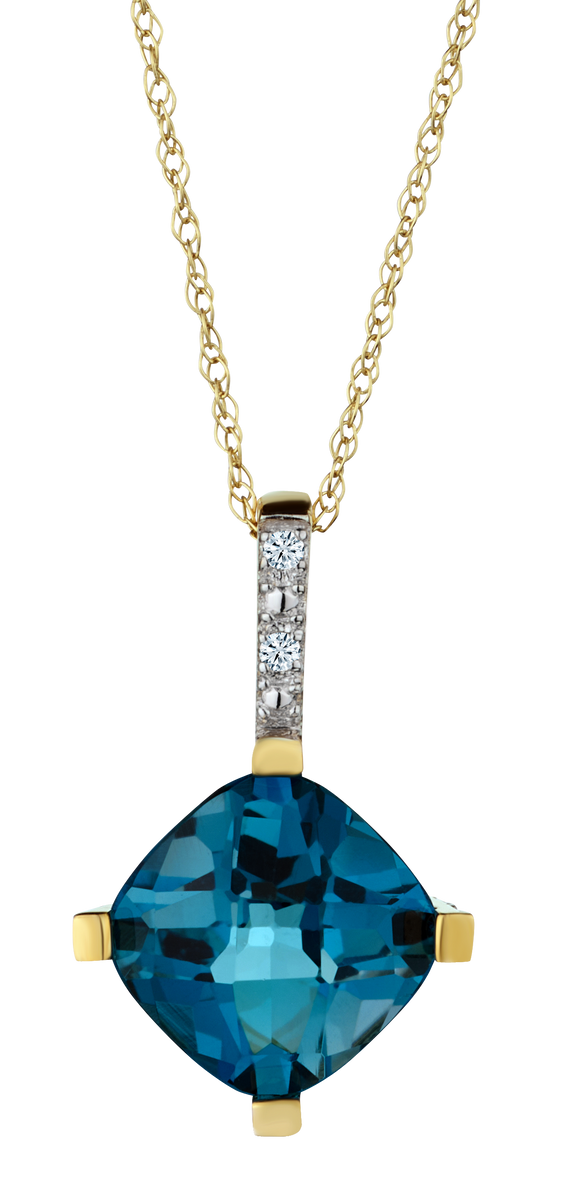 London Blue Topaz and .03 Carat of Diamonds Pendant, 10kt Yellow Gold.....................NOW