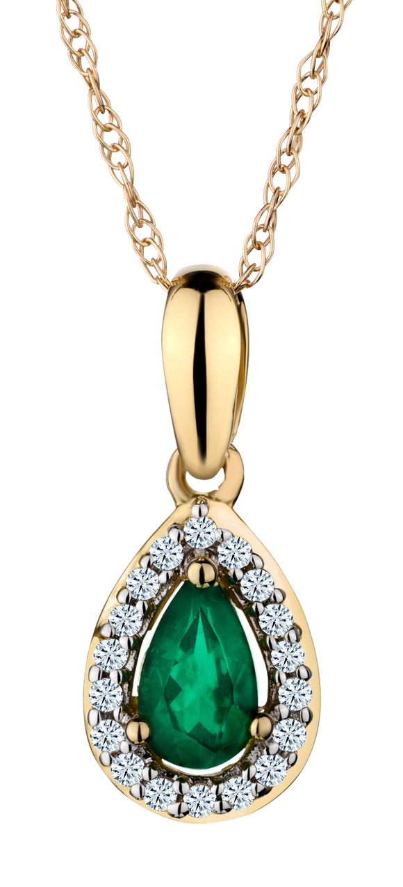Genuine Emerald and .06 Carat of Diamonds Halo Pendant, 10kt Yellow Gold.....................NOW
