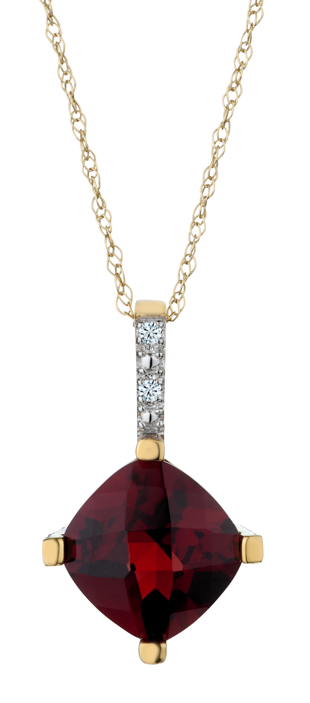 Genuine Garnet and .03 Carat of Diamonds Pendant, 10kt Yellow Gold.....................NOW