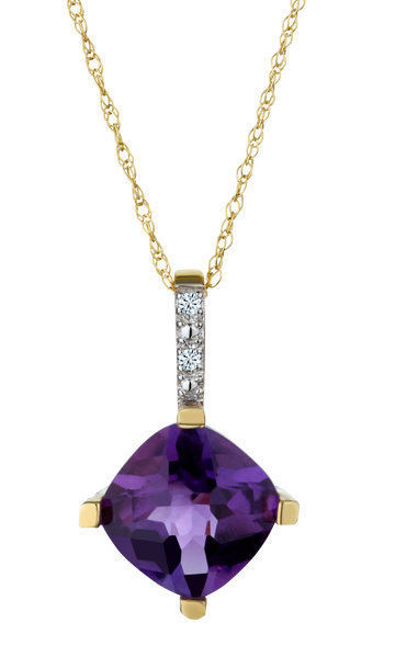 Genuine Amethyst and .03 Carat of Diamonds Pendant, 10kt Yellow Gold.....................NOW
