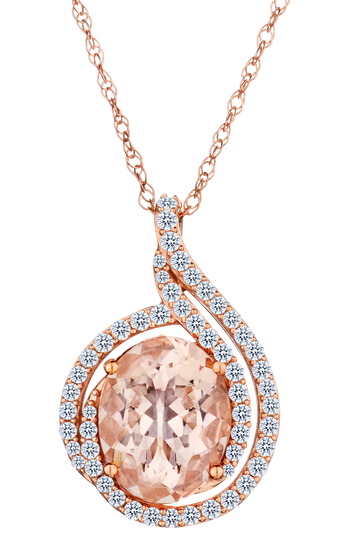 Genuine Morganite & .20 Carat of Diamonds Pendant, 10kt Rose Gold.....................NOW