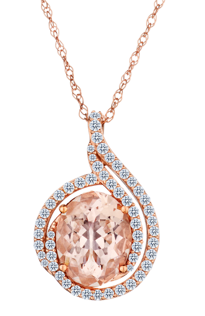 Genuine Morganite & .20 Carat of Diamonds Pendant, 10kt Rose Gold.....................NOW