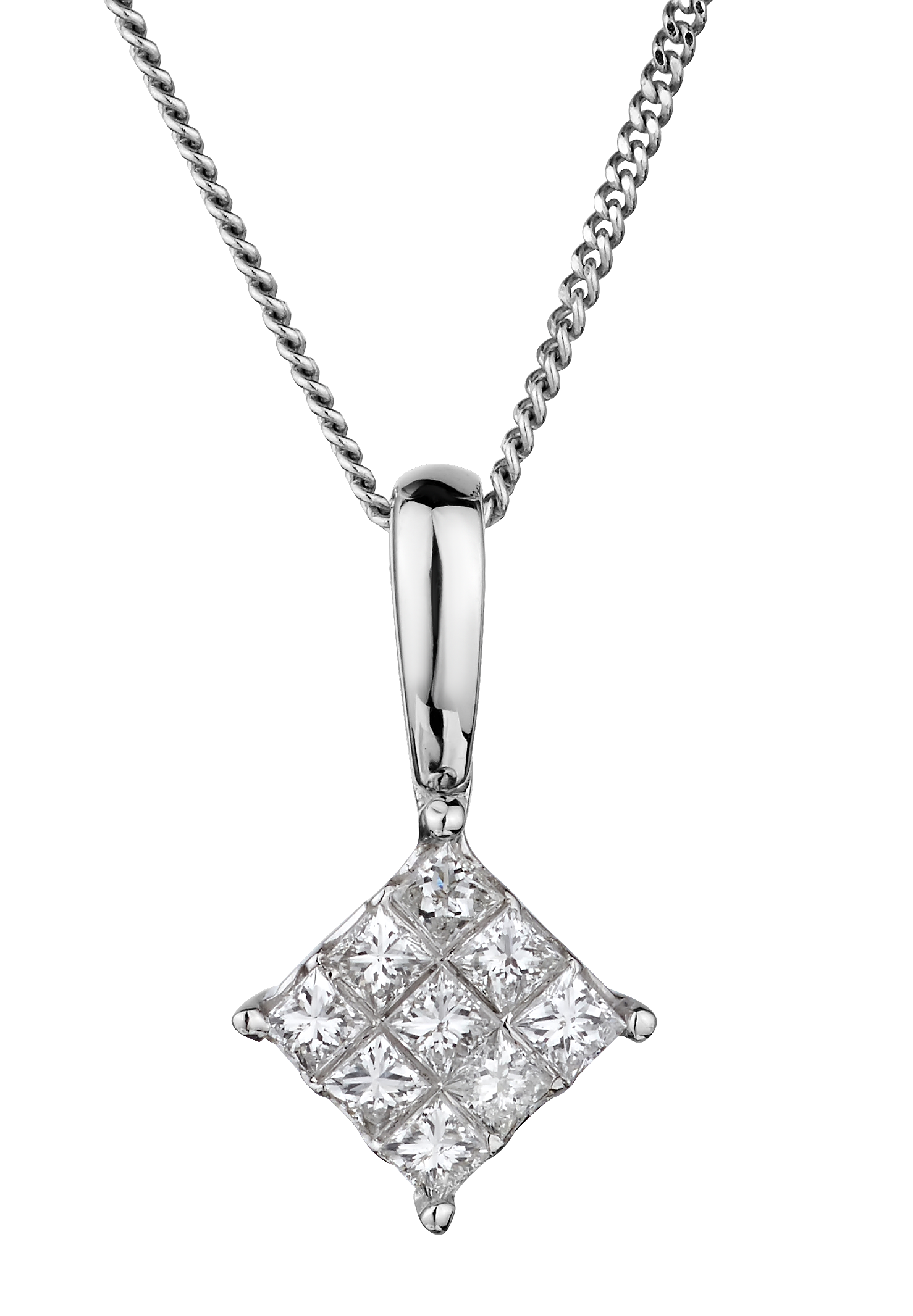 .25TDW Princess Cut Diamond Pendant,  10kt White Gold. Necklaces and Pendants. Griffin Jewellery Designs.