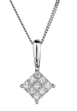 .25TDW Princess Cut Diamond Pendant,  10kt White Gold. Necklaces and Pendants. Griffin Jewellery Designs.