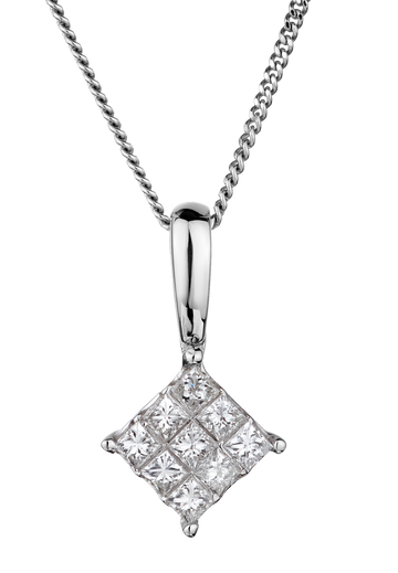 .25TDW Princess Cut Diamond Pendant,  10kt White Gold. Necklaces and Pendants. Griffin Jewellery Designs.