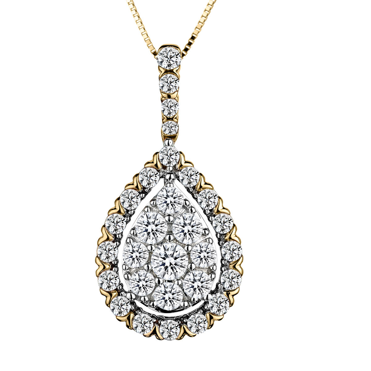 1.00 Carat Pear Shape Diamond Pendant,  14kt Two Tone (White Gold & Yellow Gold). Necklaces and Pendants. Griffin Jewellery Designs. 