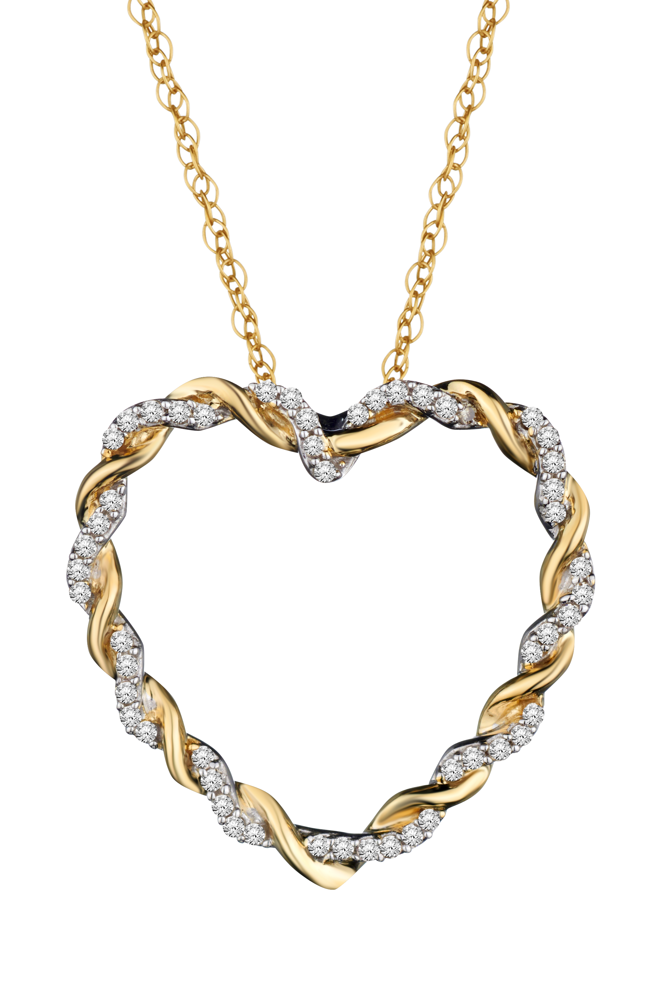 10kt Two Tone, .14 Carat of Diamonds, "Entwined" Heart pendant.....................NOW