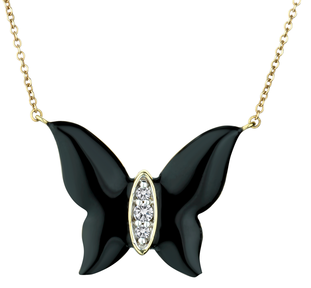 .25 Carat of Diamond & Black Enamel "Butterfly" Pendant, 14kt Yellow Gold.....................NOW