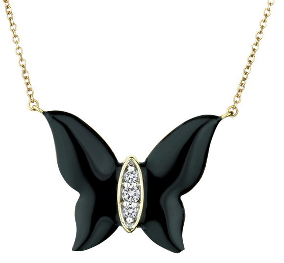 .25 Carat of Diamond & Black Enamel "Butterfly" Pendant, 14kt Yellow Gold.....................NOW