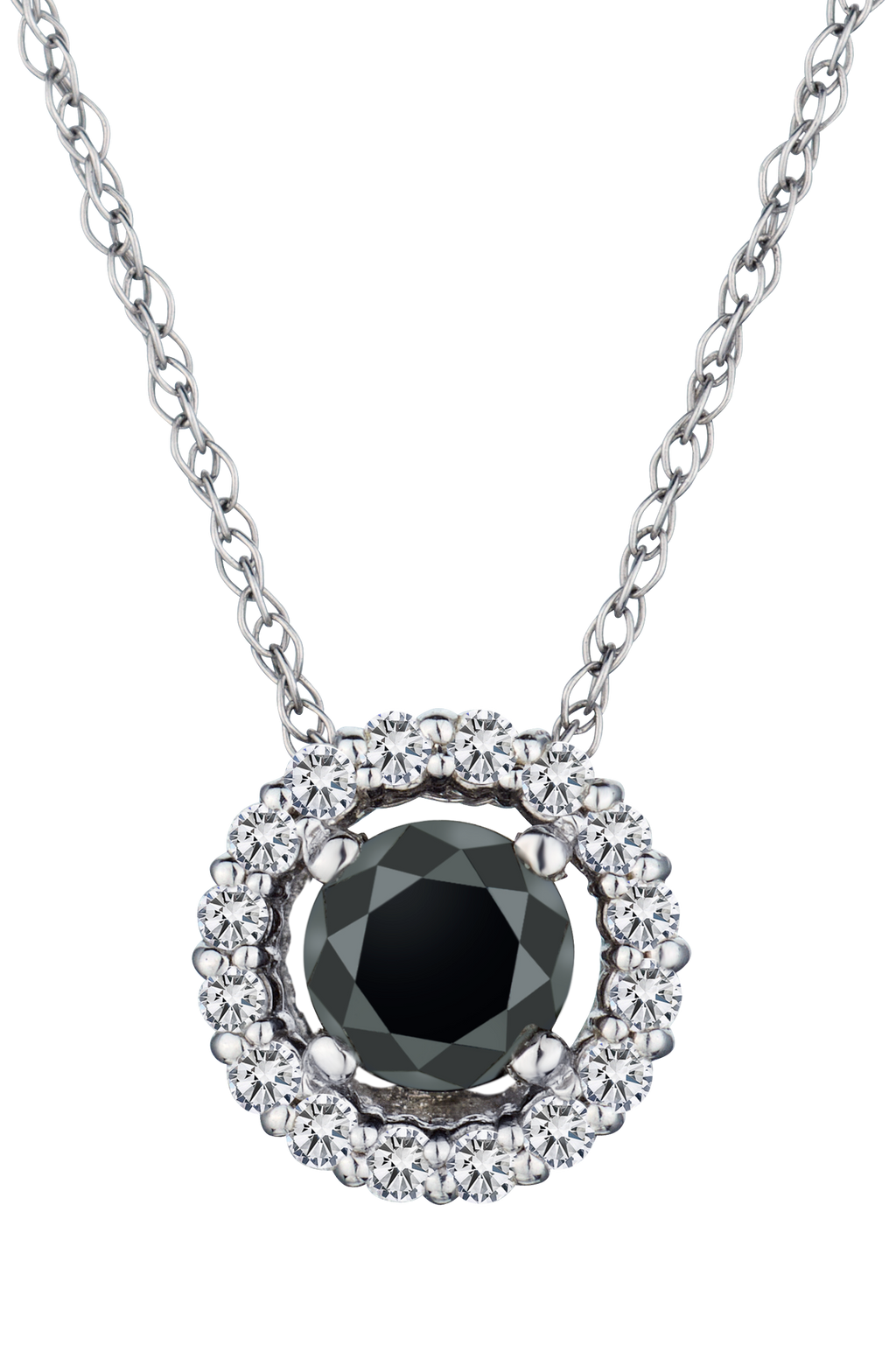 1.00 Carat of Black and White Diamonds Halo Pendant, 14kt White Gold.....................NOW