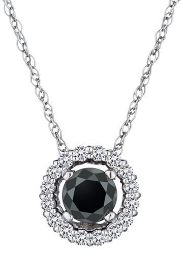 1.00 Carat of Black and White Diamonds Halo Pendant, 14kt White Gold.....................NOW