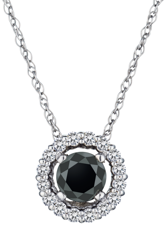 1.00 Carat of Black and White Diamonds Halo Pendant, 14kt White Gold.....................NOW