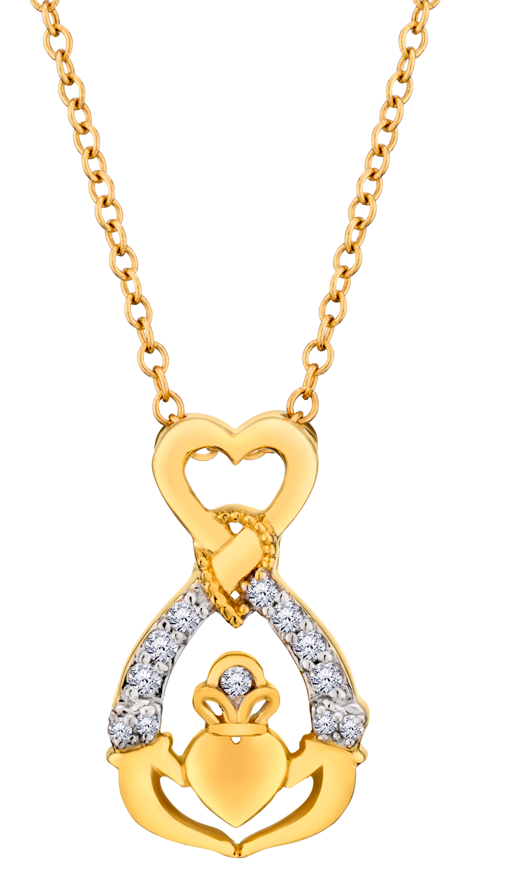 .07 Carat of Diamonds "Claddagh Heart" Pendant, 10kt Yellow Gold.....................NOW