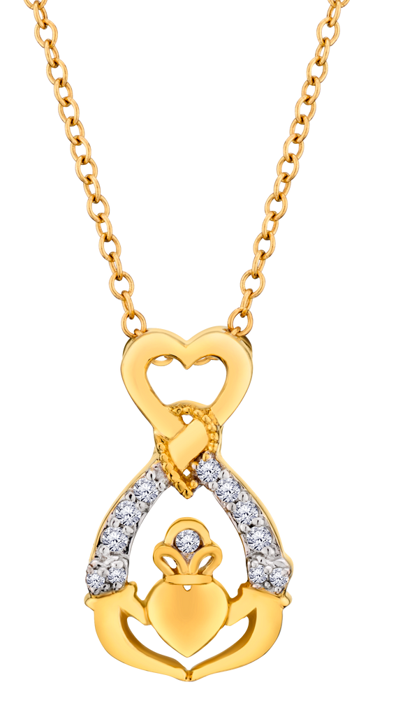 .07 Carat of Diamonds "Claddagh Heart" Pendant, 10kt Yellow Gold.....................NOW