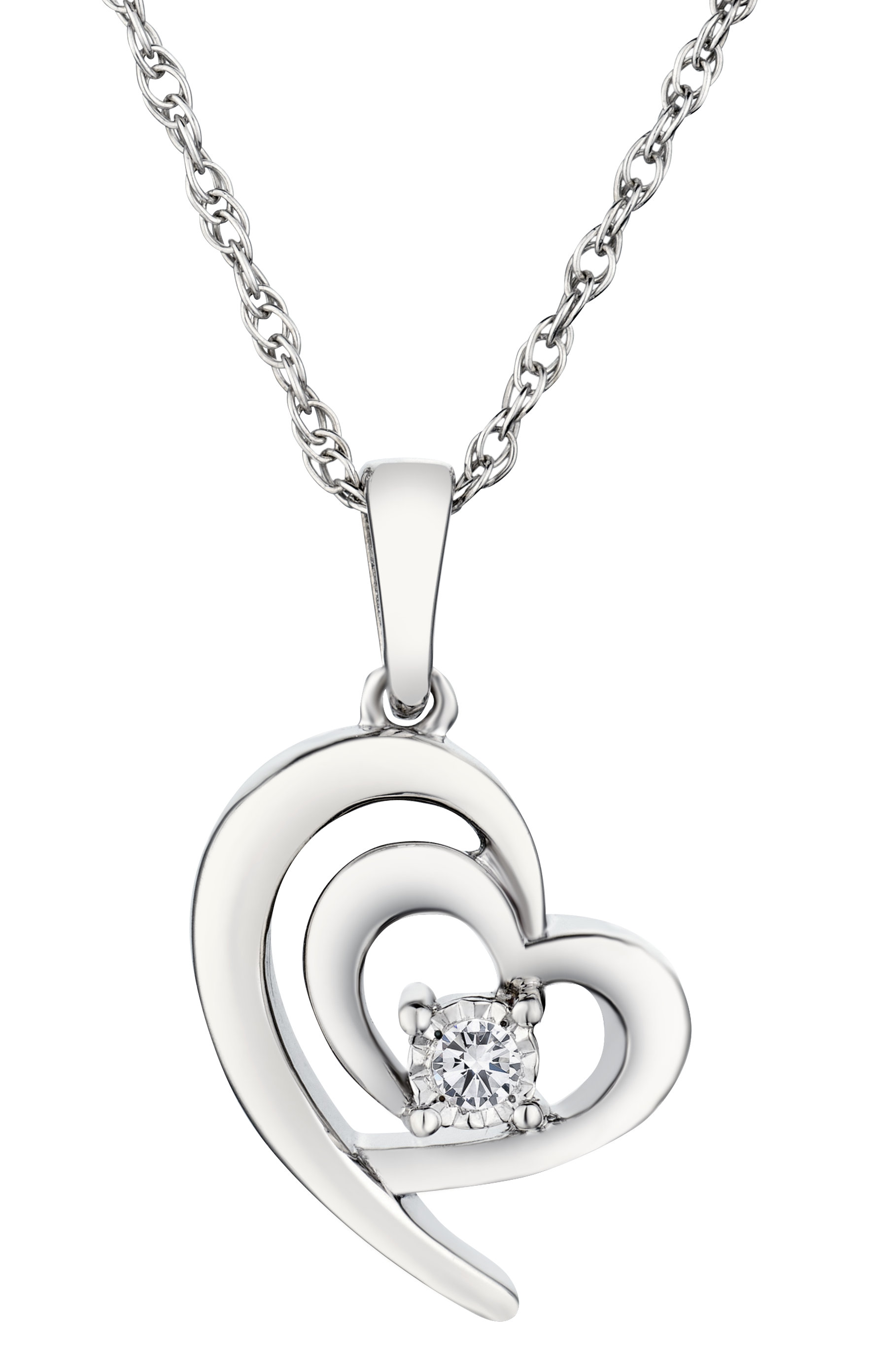 .04 Carat of Lab Grown Diamond "Double Heart" Pendant, Silver.....................NOW