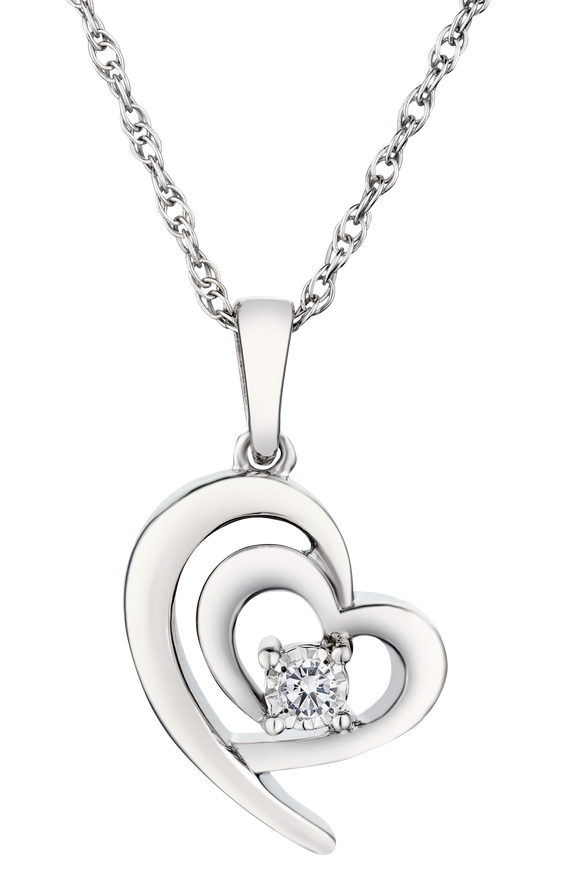 .04 Carat of Lab Grown Diamond "Double Heart" Pendant, Silver.....................NOW