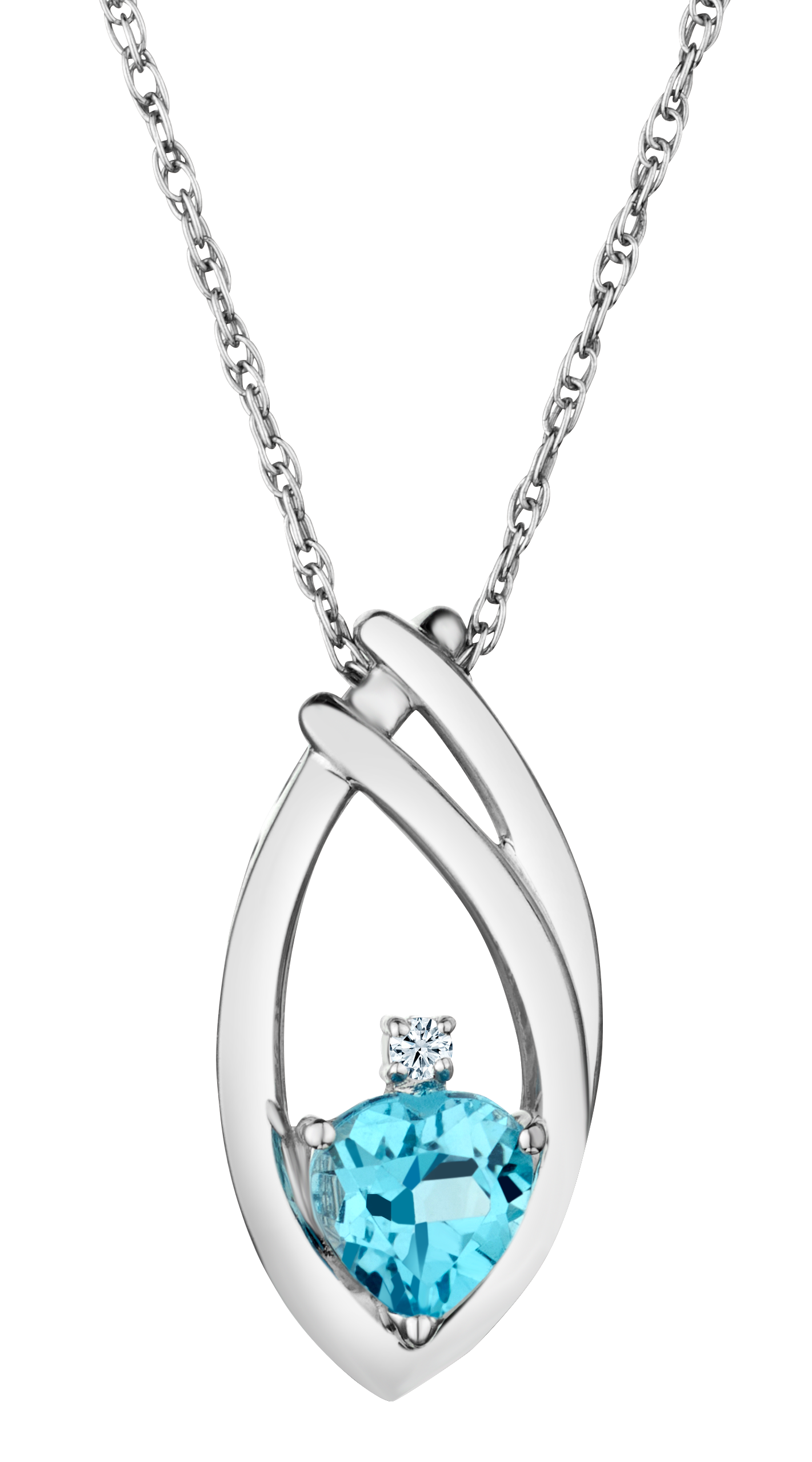 Genuine Heart Shaped Blue Topaz and .02 Carat of Lab Grown Diamond Pendant, Silver.....................NOW