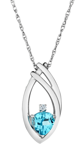 Genuine Heart Shaped Blue Topaz and .02 Carat of Lab Grown Diamond Pendant, Silver.....................NOW