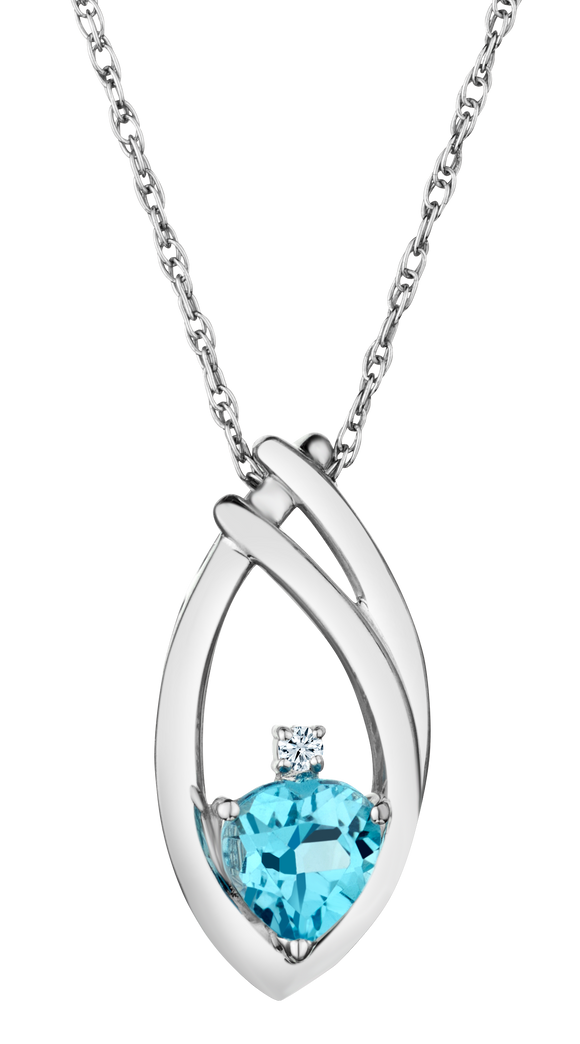 Genuine Heart Shaped Blue Topaz and .02 Carat of Lab Grown Diamond Pendant, Silver.....................NOW