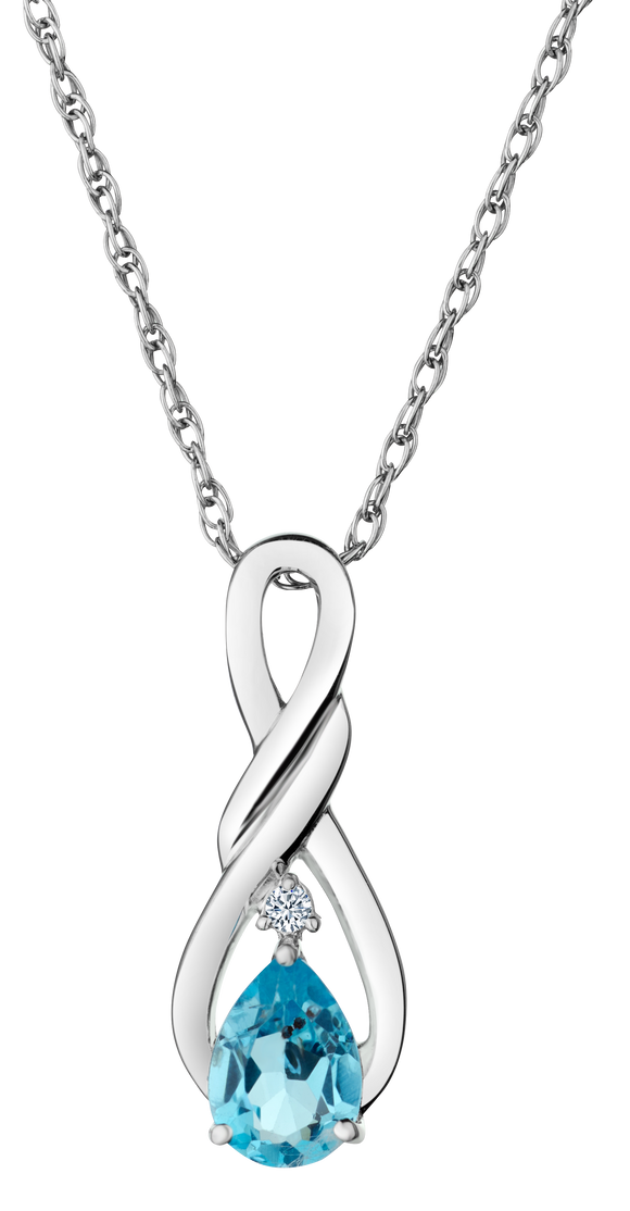 Blue Topaz and .02 Carat of Lab Grown Diamond Pendant, Silver.....................NOW