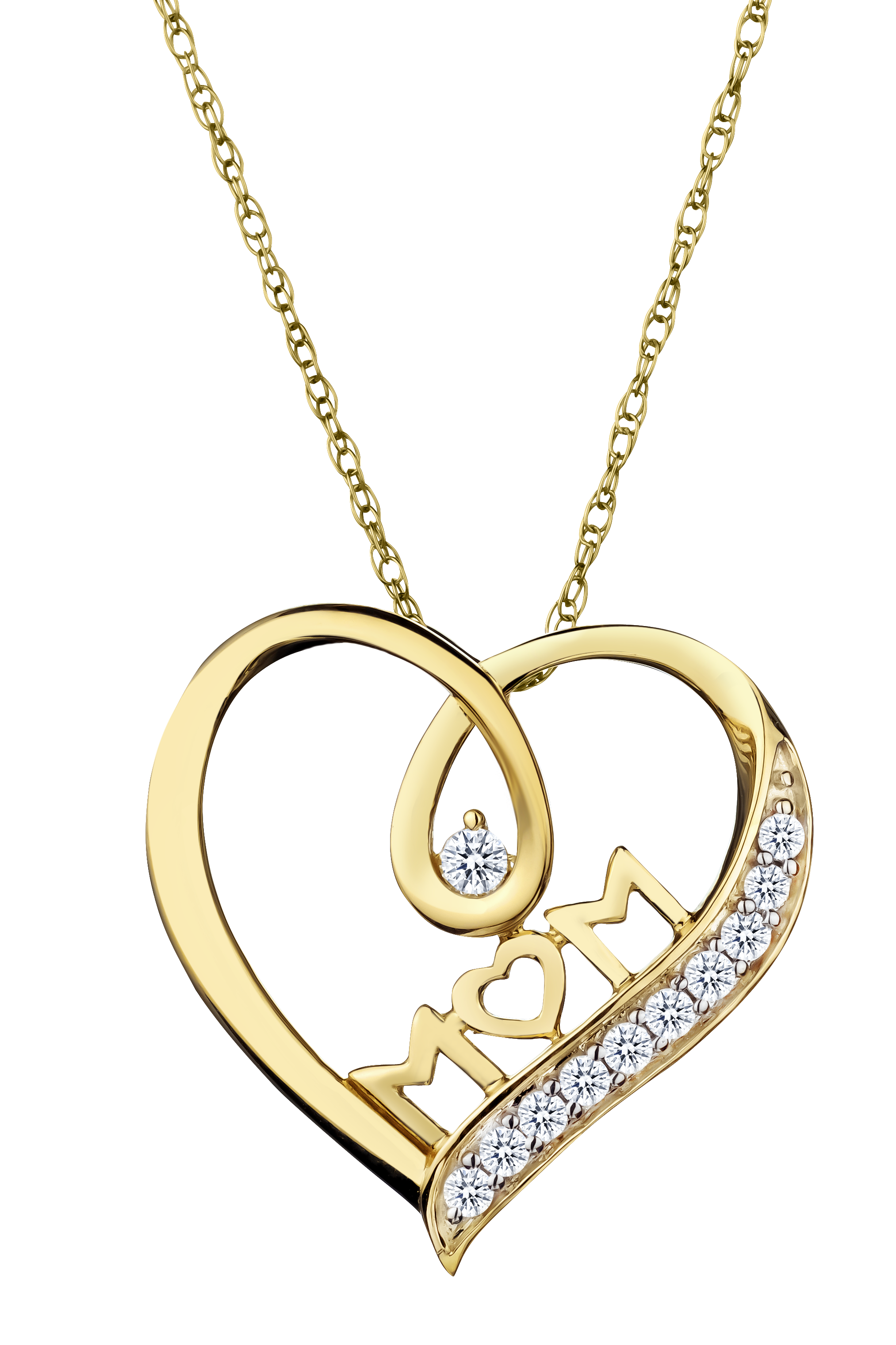 .11 Carat of Lab Grown Diamonds "Mom Heart" Pendant, 10kt Yellow Gold.....................NOW