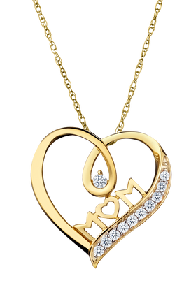 .11 Carat of Lab Grown Diamonds "Mom Heart" Pendant, 10kt Yellow Gold.....................NOW