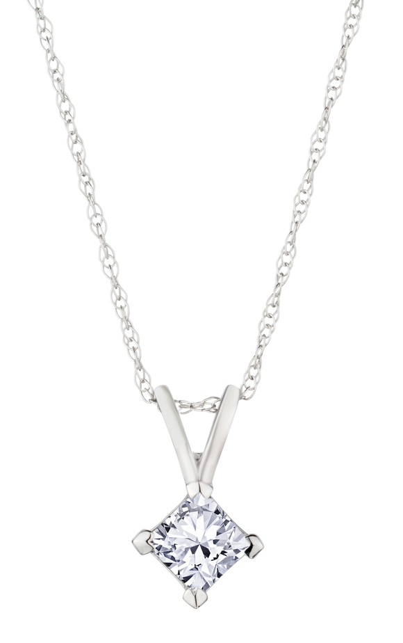 .33 Carat of Lab Grown Diamond Princess Cut Pendant, 14kt White Gold.....................NOW