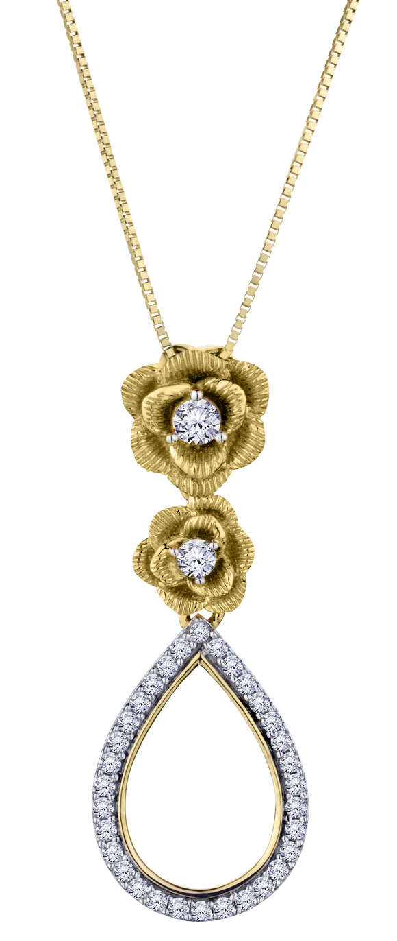 .20 Carat of Lab Grown Diamonds "Flower" Drop Pendant, 10kt Yellow Gold.....................NOW