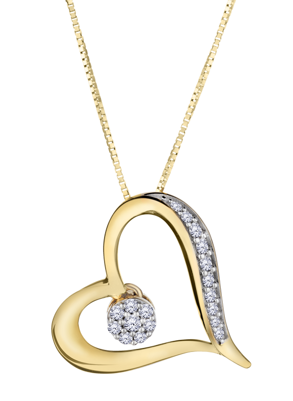 .10 Carat of Lab Grown Diamonds Heart Pendant, 10kt Yellow Gold.....................NOW