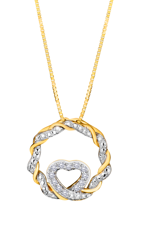 .05 Carat Of Lab Grown Diamonds "Circle Of Love" Heart Pendant, 10kt Yellow Gold.....................NOW