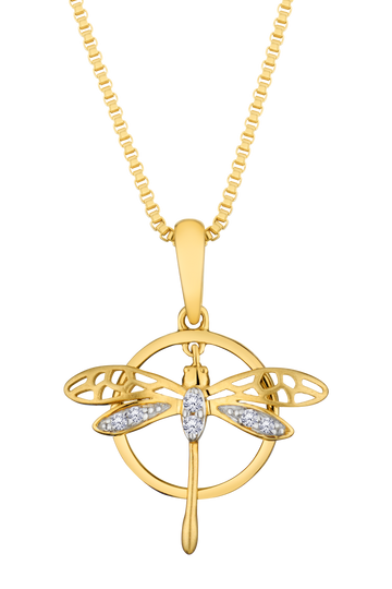 .03 Carat Of Lab Grown Diamonds "Dragonfly" Pendant, 10kt Yellow Gold.....................NOW - Griffin Jewellery Designs