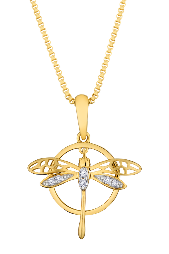 .03 Carat Of Lab Grown Diamonds "Dragonfly" Pendant, 10kt Yellow Gold.....................NOW