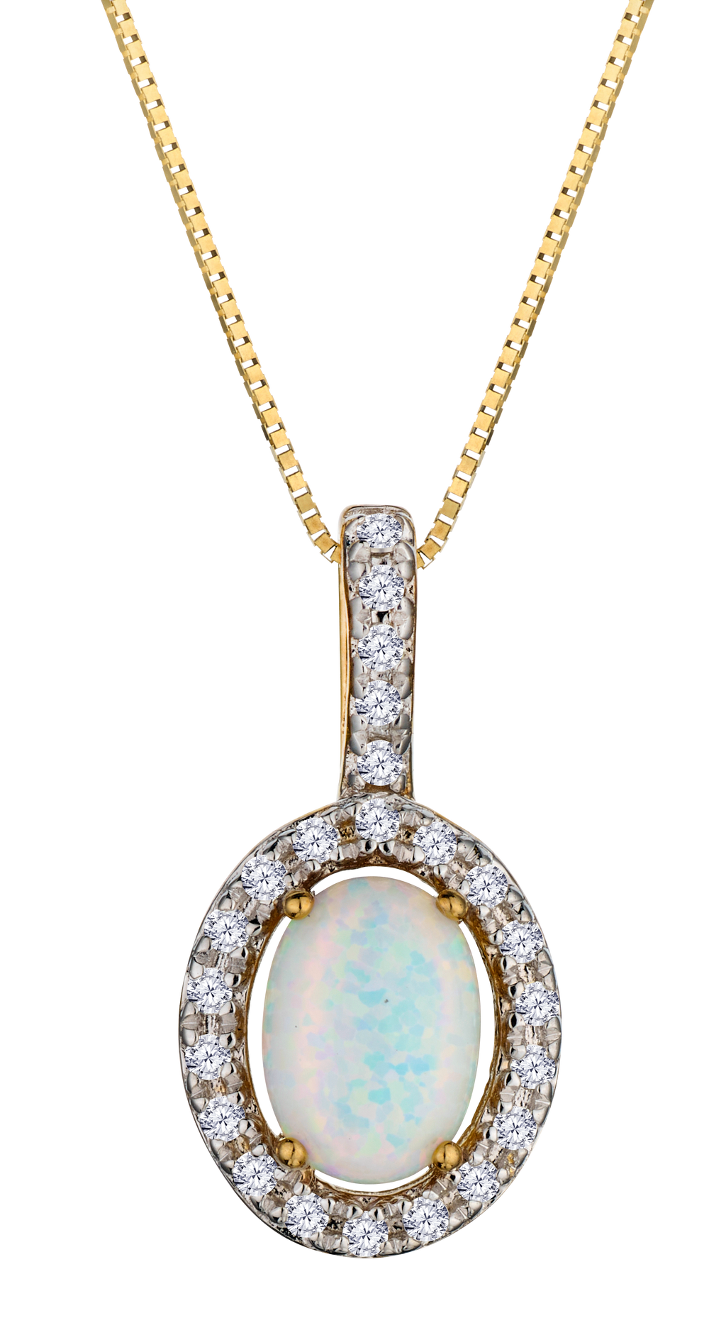 Created Opal & .05 Carat of Lab Grown Diamonds Halo Pendant, 10kt Yellow Gold.....................NOW