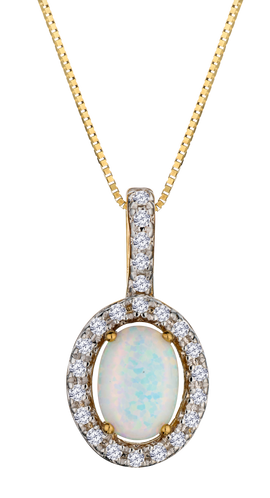 Created Opal & .05 Carat of Lab Grown Diamonds Halo Pendant, 10kt Yellow Gold.....................NOW - Griffin Jewellery Designs