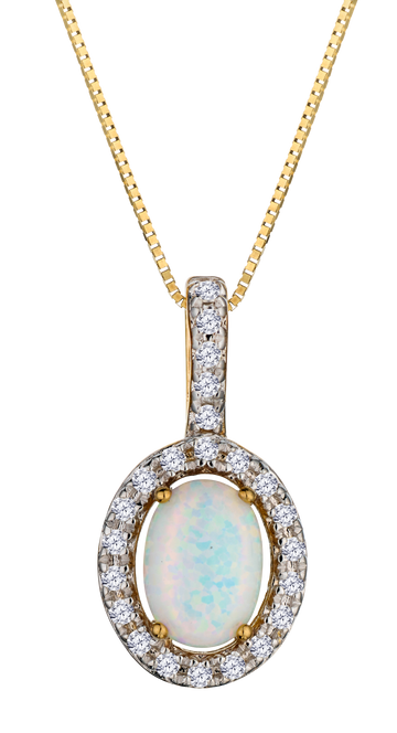 Created Opal & .05 Carat of Lab Grown Diamonds Halo Pendant, 10kt Yellow Gold.....................NOW - Griffin Jewellery Designs