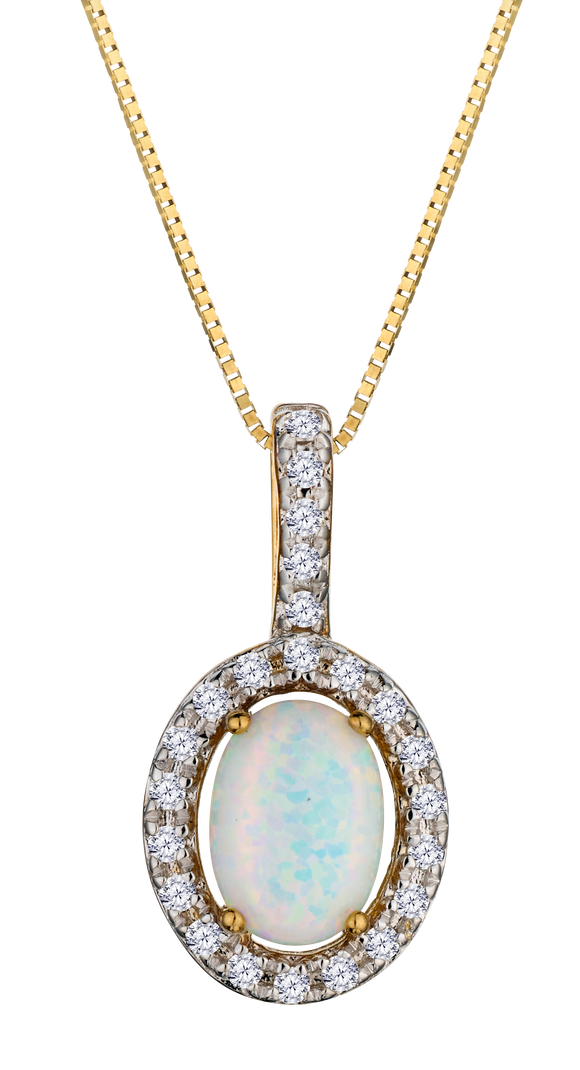 Created Opal & .05 Carat of Lab Grown Diamonds Halo Pendant, 10kt Yellow Gold.....................NOW - Griffin Jewellery Designs